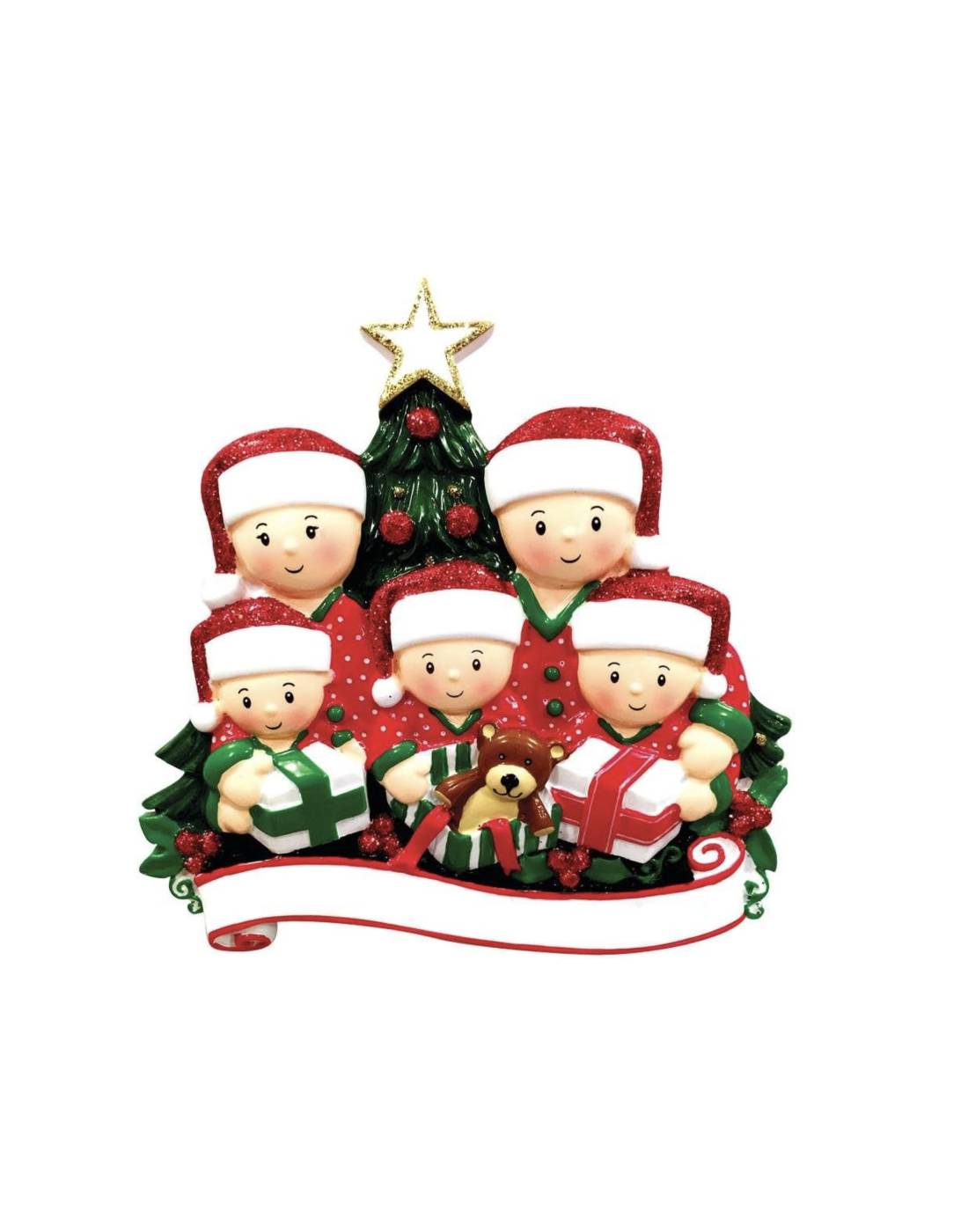 Addobbo Albero Di Natale Personalizzabile Famiglia Di 5 Persone Con Regali