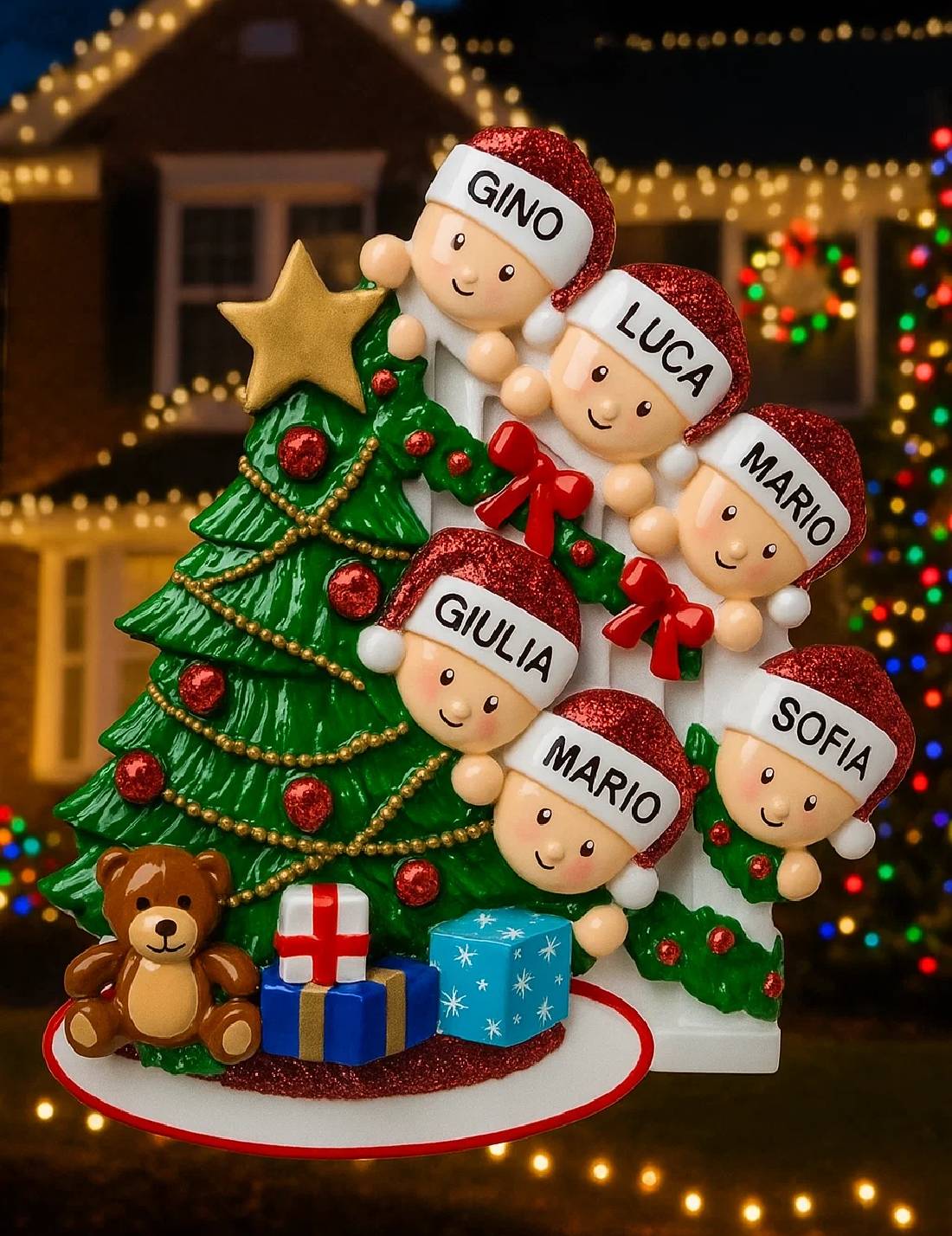 Addobbo Albero Di Natale Personalizzabile Famiglia Di 6 Persone Sulle Scale