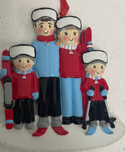 Addobbo Albero Di Natale Famiglia 4 Sciatori Personalizzabile