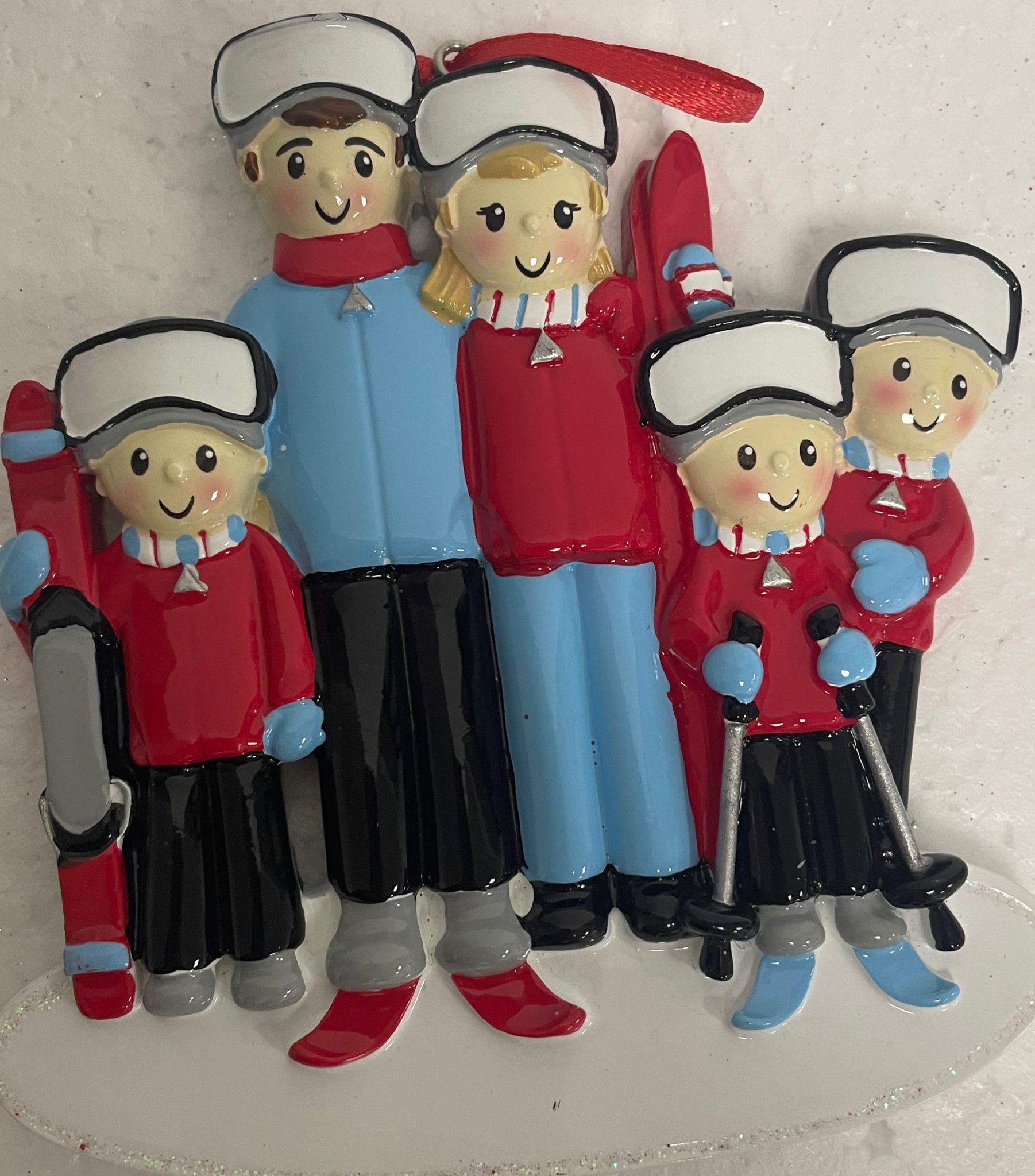 Addobbo Albero Di Natale Famiglia 5 Sciatori Personalizzabile