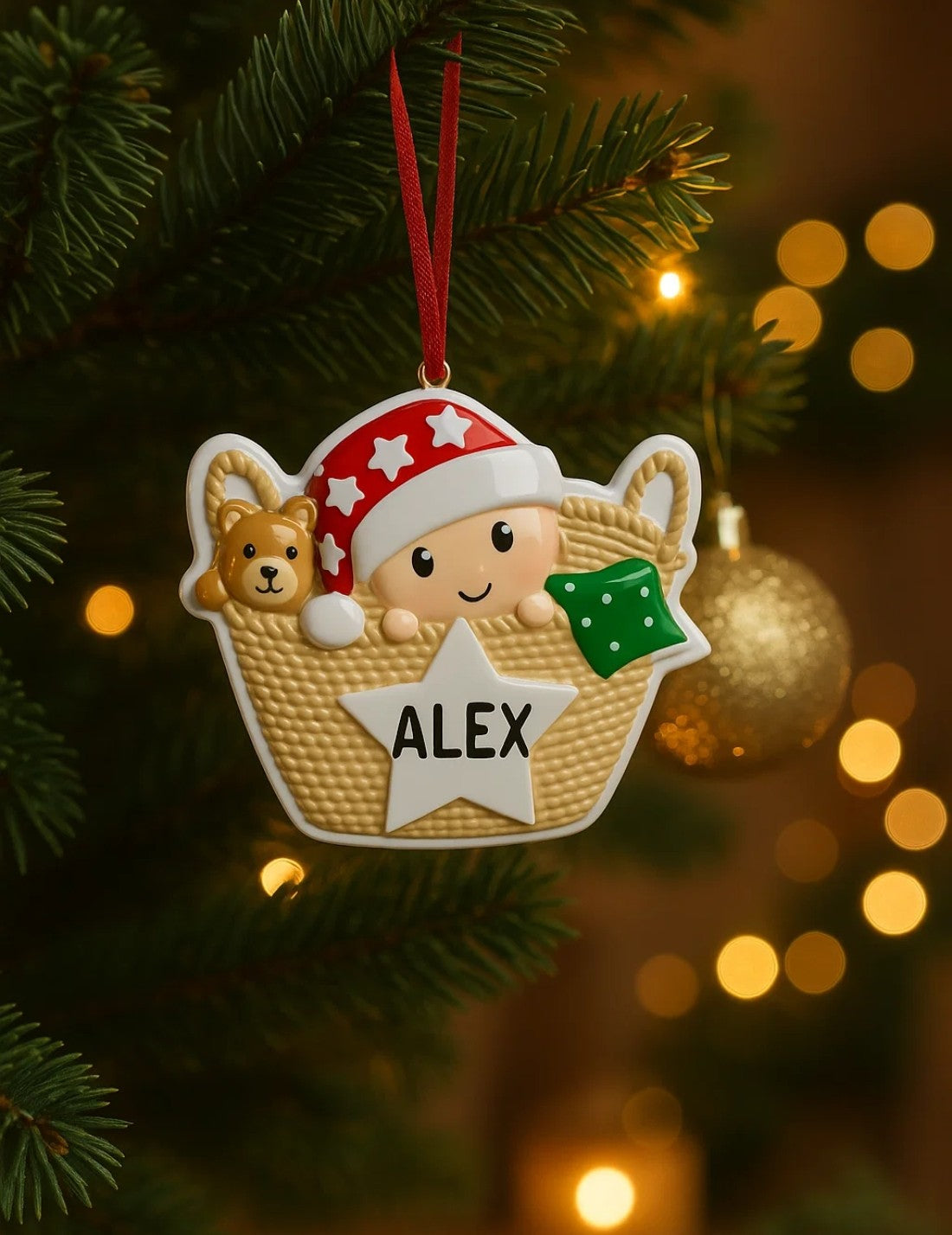 Addobbo Albero Di Natale Bimbo Nel Cestino Personalizzabile