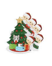 Addobbo Albero Di Natale Personalizzabile Famiglia Di 5 Persone Con Gatto