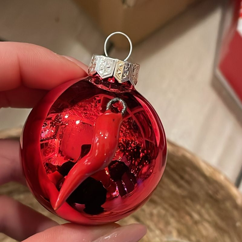Palline Albero Di Natale con Corno Rosso 4cm