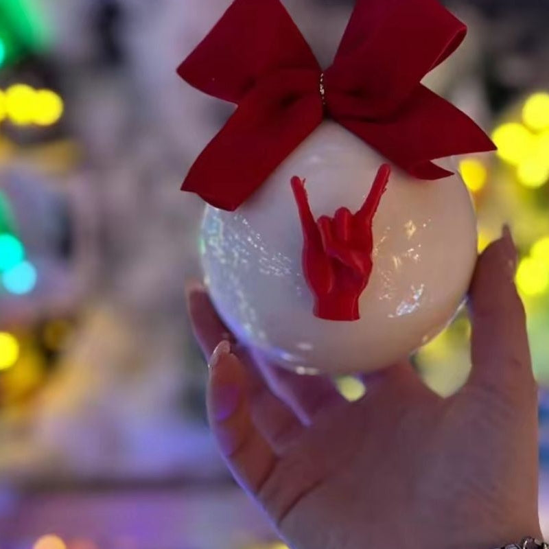 Palline Albero Di Natale Con Mano Corna Rosse E Fiocco 8cm