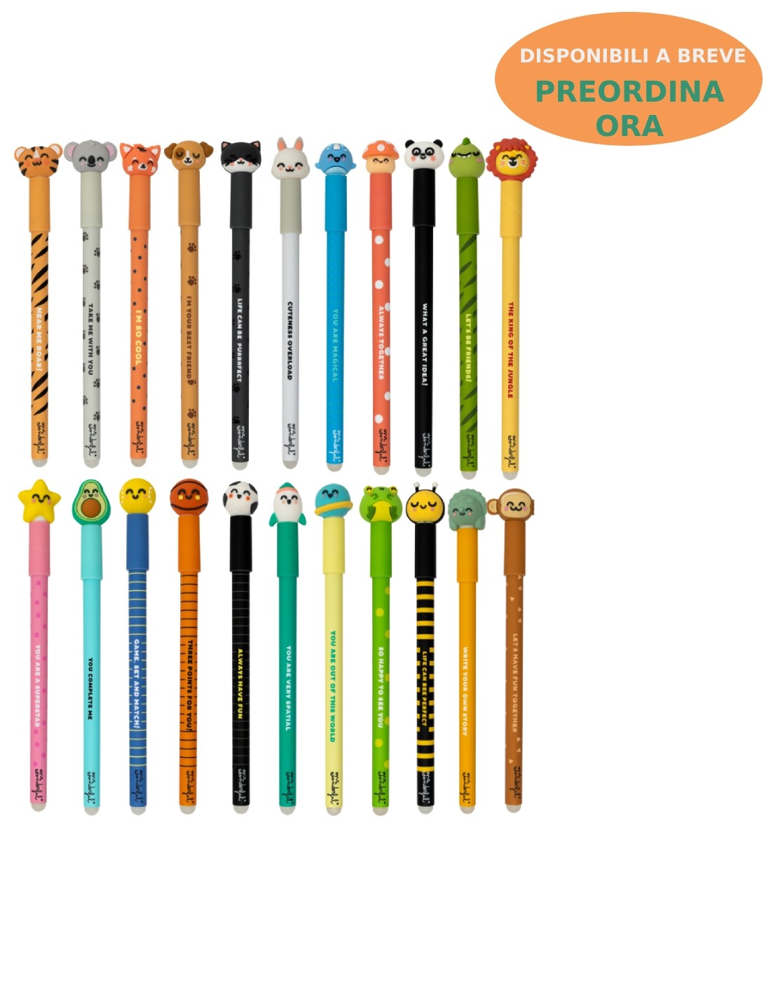 Set 24 Penne Gel Cancellabile Animali Kawaii