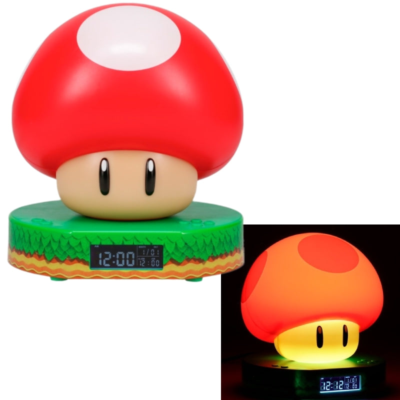 Lampada Super Mario Orologio Sveglia Super Fungo Rosso 14cm