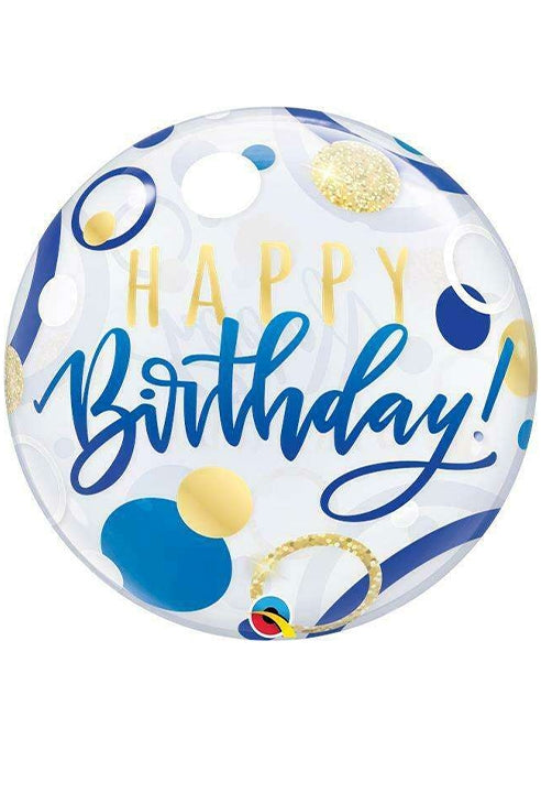 Palloncino Bubble Happy Birthday Blu E Oro