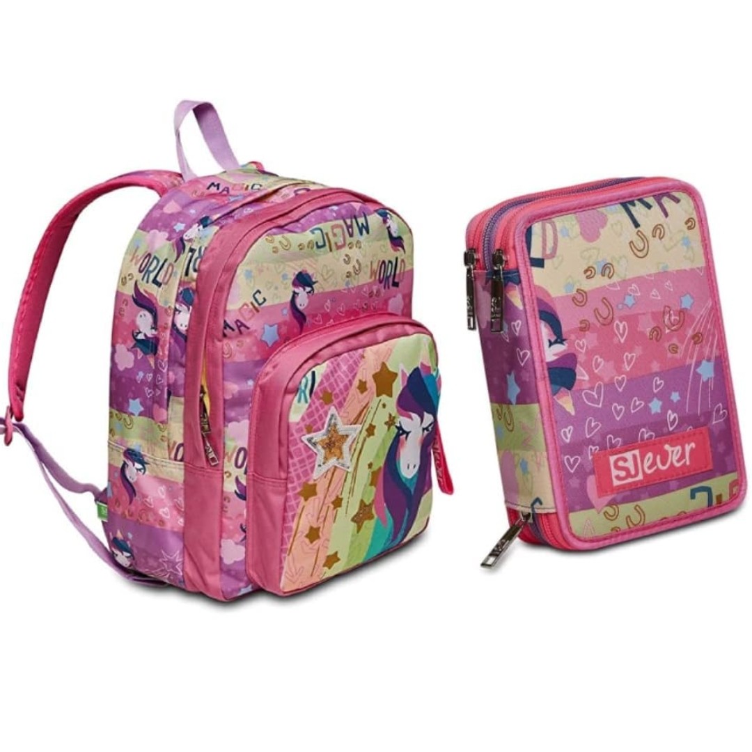 Seven School Pack Ever Rayly Girl SJ Gang Zaino Doppio Scomparto Più Astuccio Completo 3 Zip