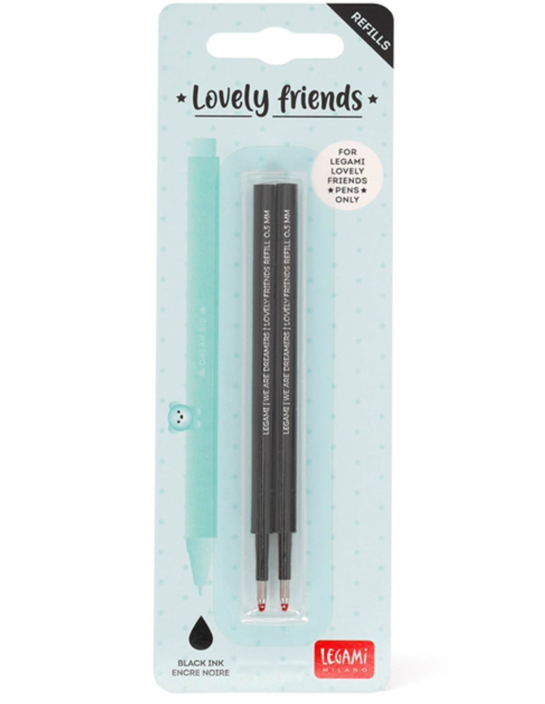 Refill Nero Penna Gel Lovely Friends Legami 2pz