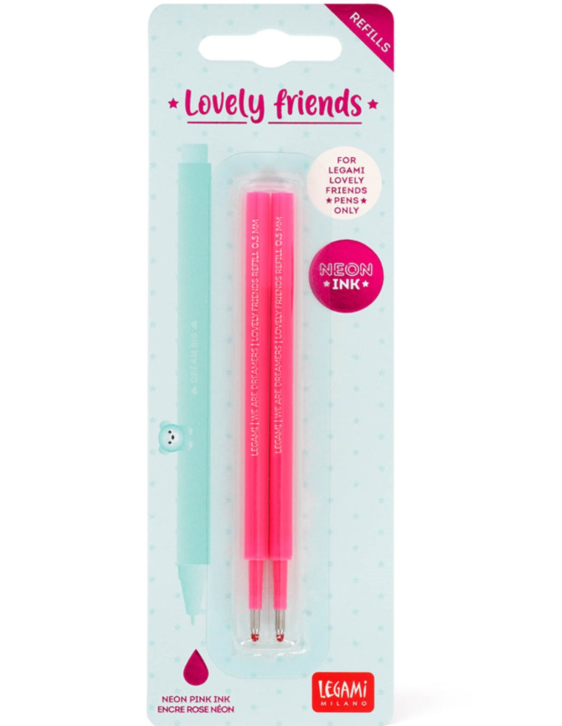Refill Rosa Neon Penna Gel Lovely Friends Legami 2pz