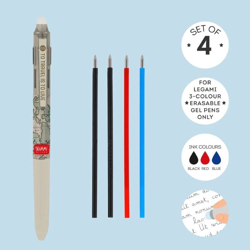 Legami Set Di 4 Refill Per Penna Gel Cancellabile A 3 Colori