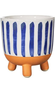 Fioriera Grande In Ceramica A Strisce Blu