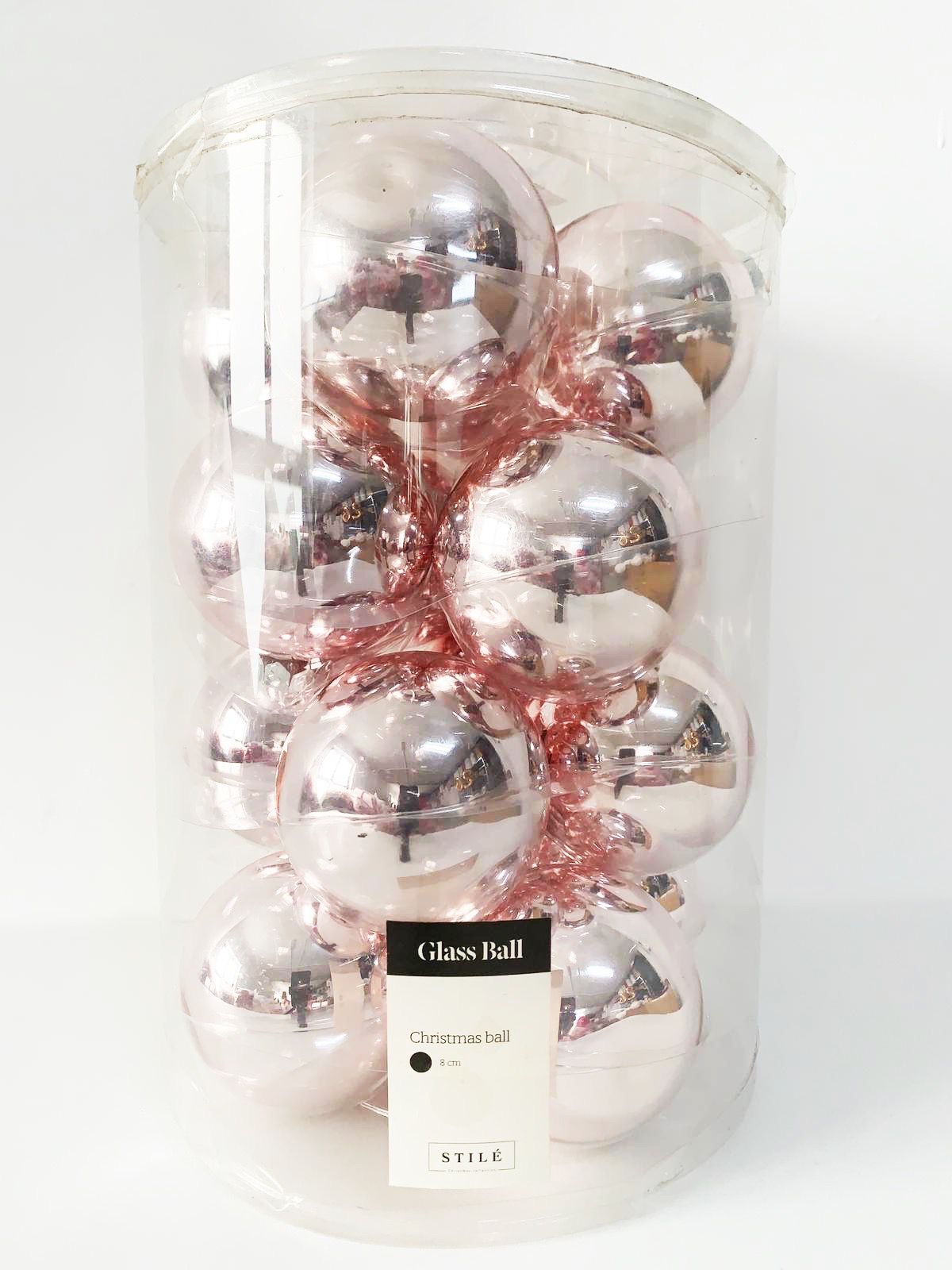 Pallina Albero Di Natale In Vetro Rosa Lucido 8cm