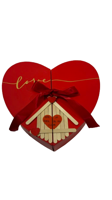Scatola A Cuore Personalizzata Con Casetta In Legno E Nastro San Valentino