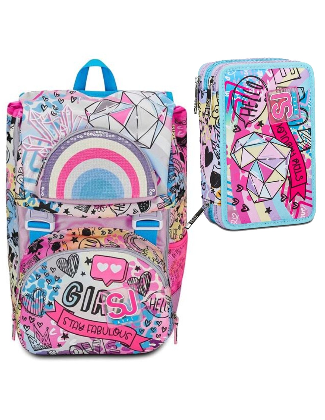 School Pack Zaino Seven Sdoppiabile Big Sj Gang Colorjam Più Astuccio Completo 3 Zip