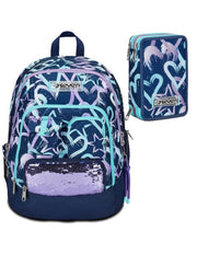 School Pack Zaino Seven Advanced Crystal Purple Più Astuccio Completo 3 Zip