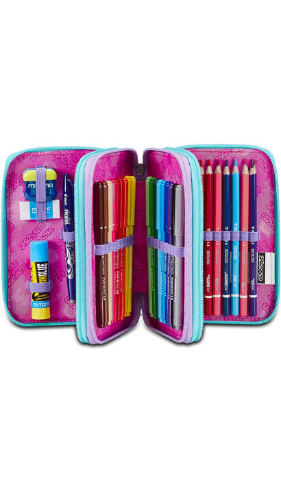 School Pack Zaino Trolley Jack 3WD + Detach Crystal Purple Più Astuccio Completo 3 Zip