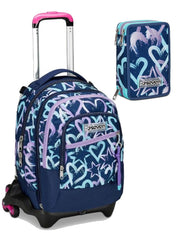 School Pack Zaino Trolley Jack 3WD + Detach Crystal Purple Più Astuccio Completo 3 Zip