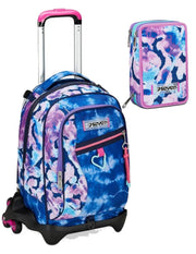 School Pack Zaino Trolley Seven Jack -3WD+ Custom Cloud Più Astuccio Completo 3 Zip