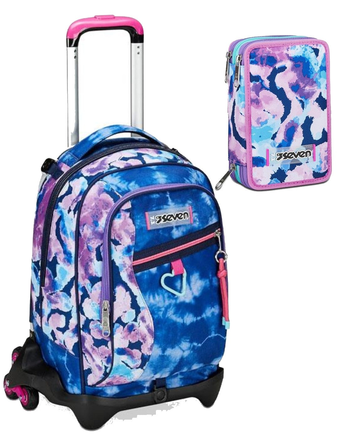School Pack Zaino Trolley Seven Jack -3WD+ Custom Cloud Più Astuccio Completo 3 Zip