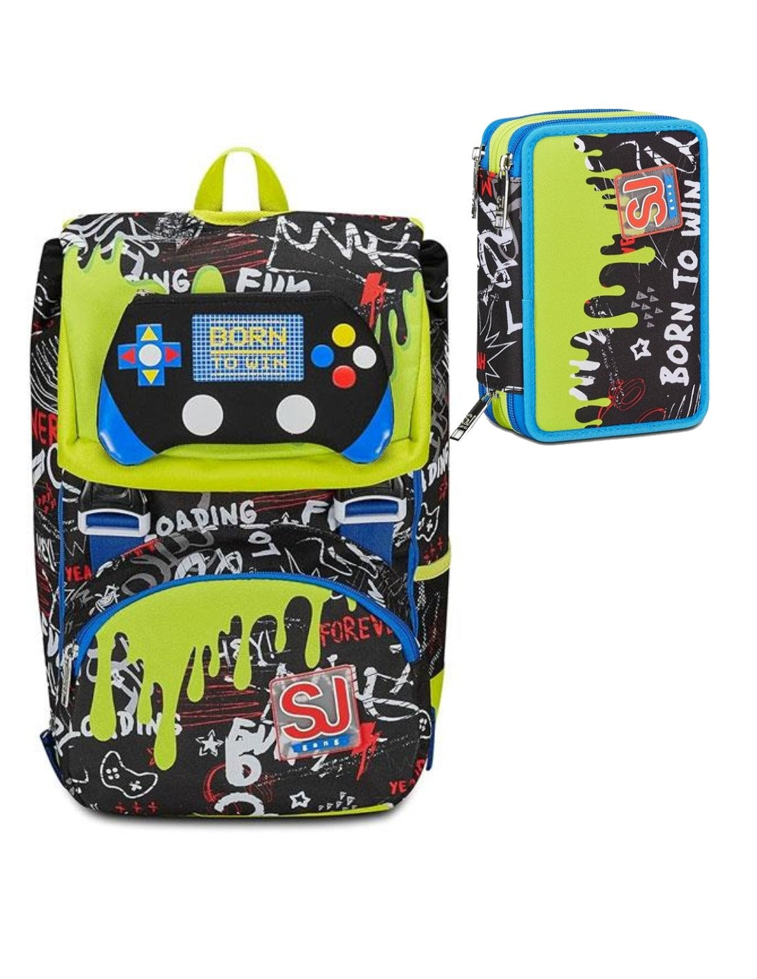 School Pack Zaino Seven Sdoppiabile Big Sj Gang Born To Fun Più Astuccio Completo 3 Zip