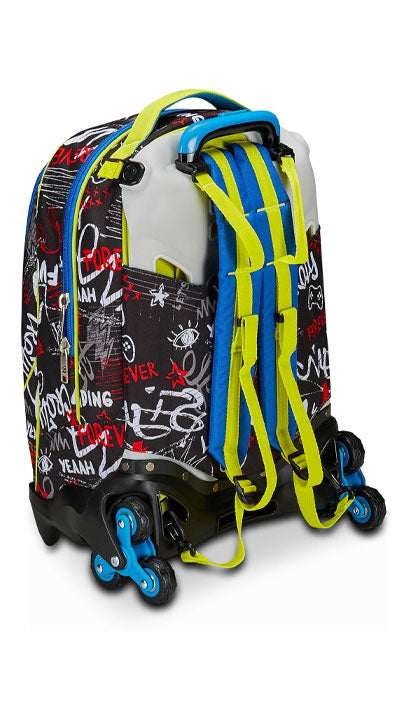 School Pack Zaino Trolley Seven Jack -3WD Sj Gang Born To Fun Più Astuccio Completo 3 Zip