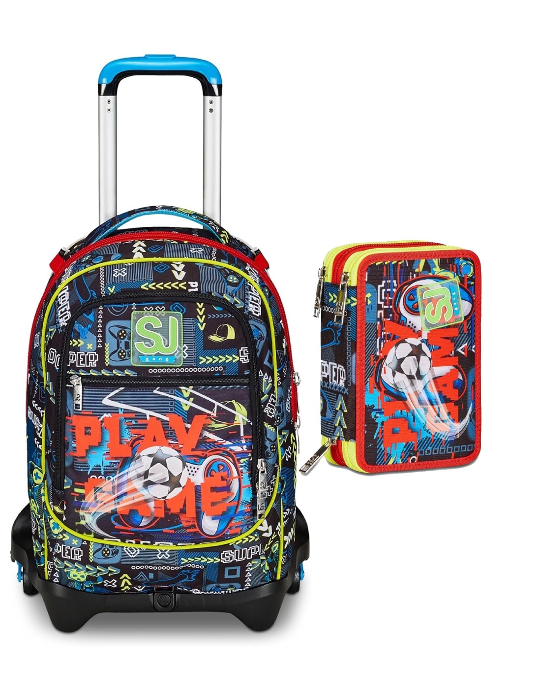 Seven School Pack Zaino Trolley Jack 3WD SJ Gang FunnyGoal Più Astuccio Completo 3 Zip