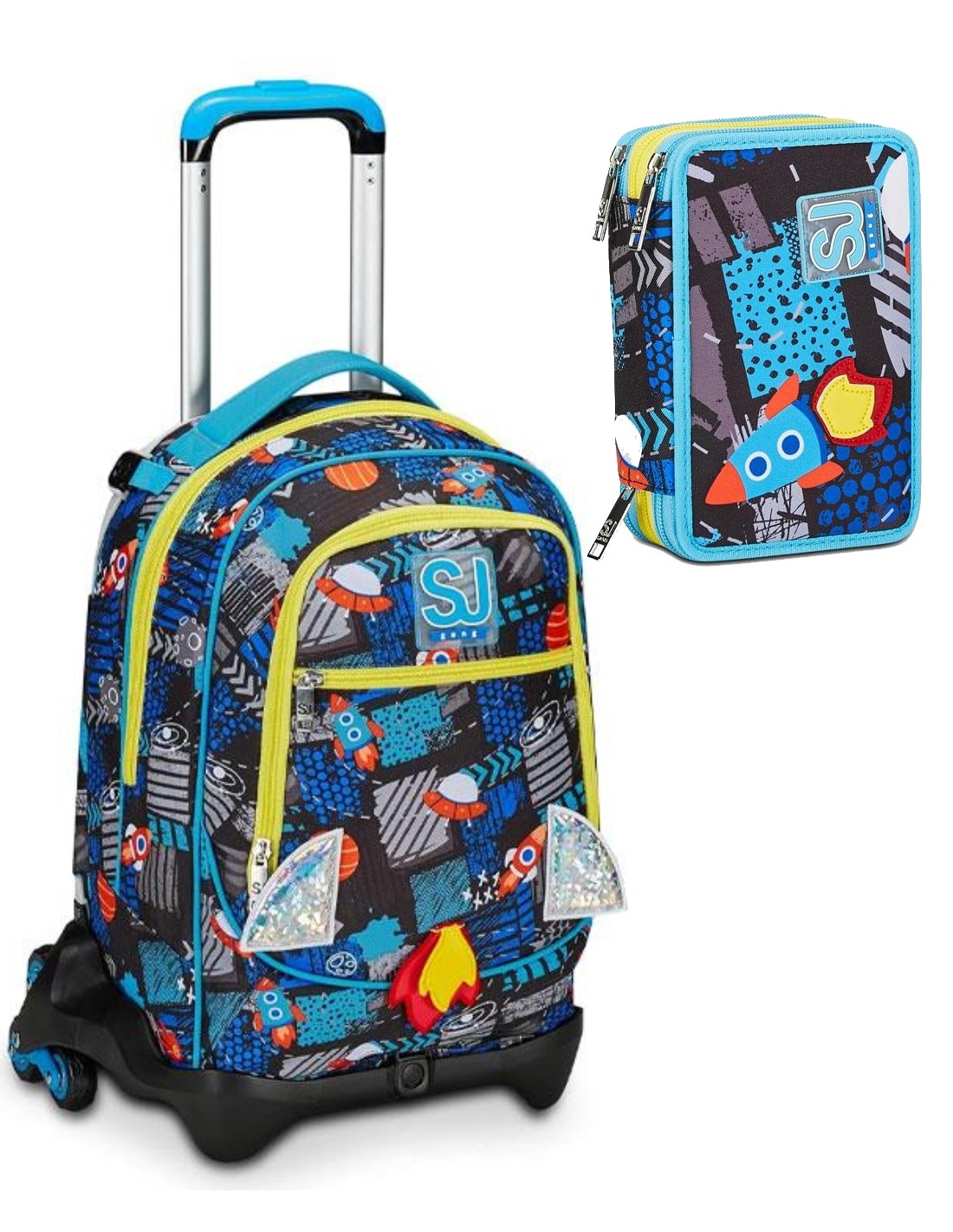 School Pack Zaino Trolley Seven Jack -3WD Sj Gang Go To Space Più Astuccio Completo 3 Zip