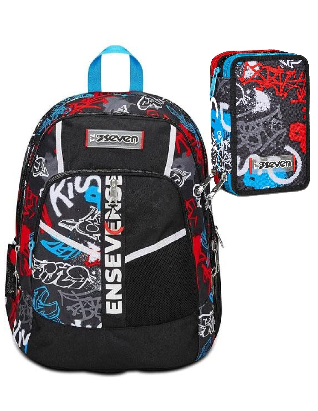 School Pack Zaino Seven Advanced Half Street Più Astuccio Completo 3 Zip