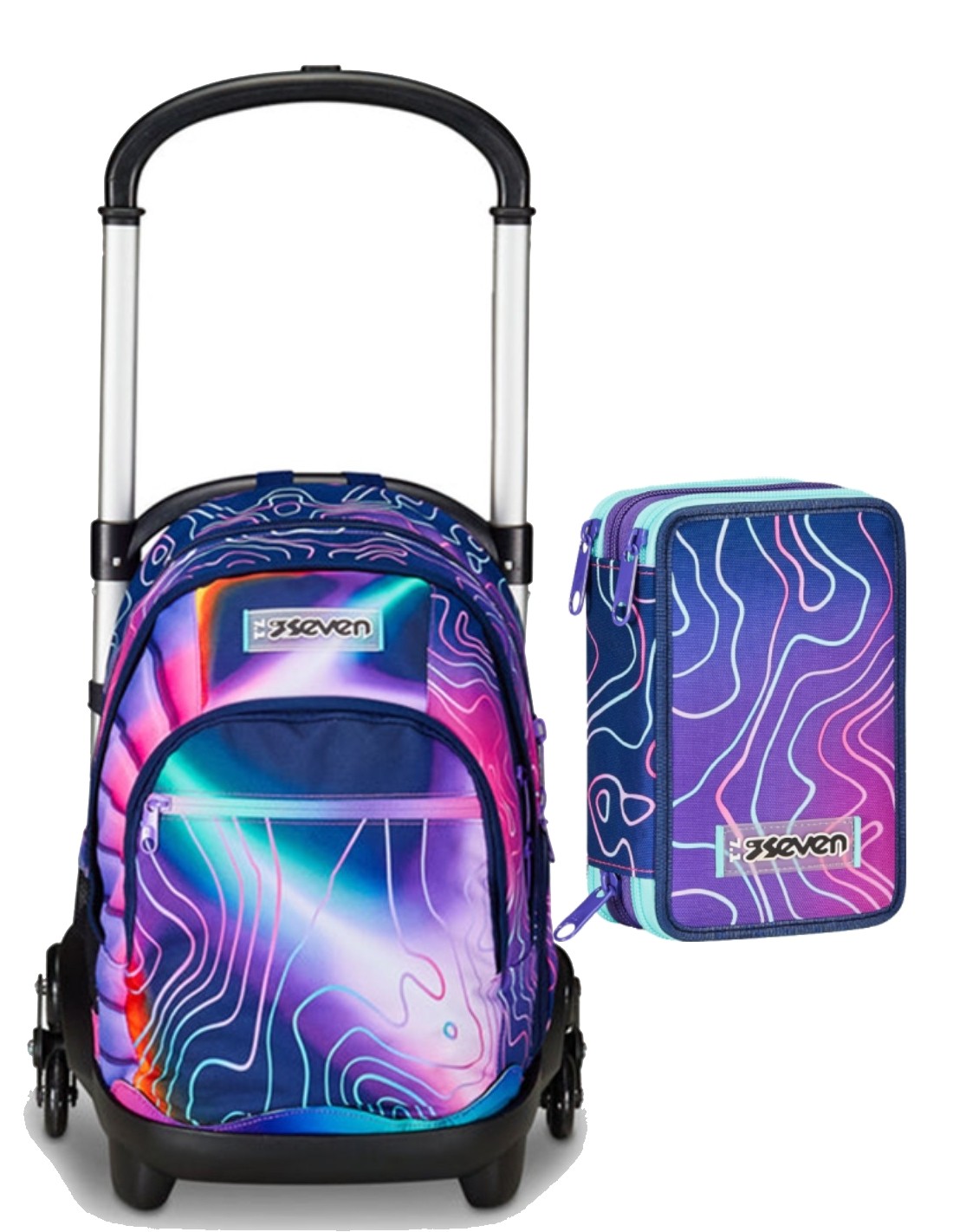 Seven School Pack Zaino Trolley Mapset 3WD Girl Più Astuccio Completo 3 Zip