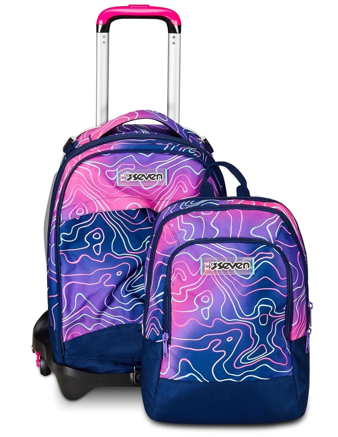 Seven School Pack Zaino Trolley Mapset 3WD Detach Più Astuccio Completo 3 Zip