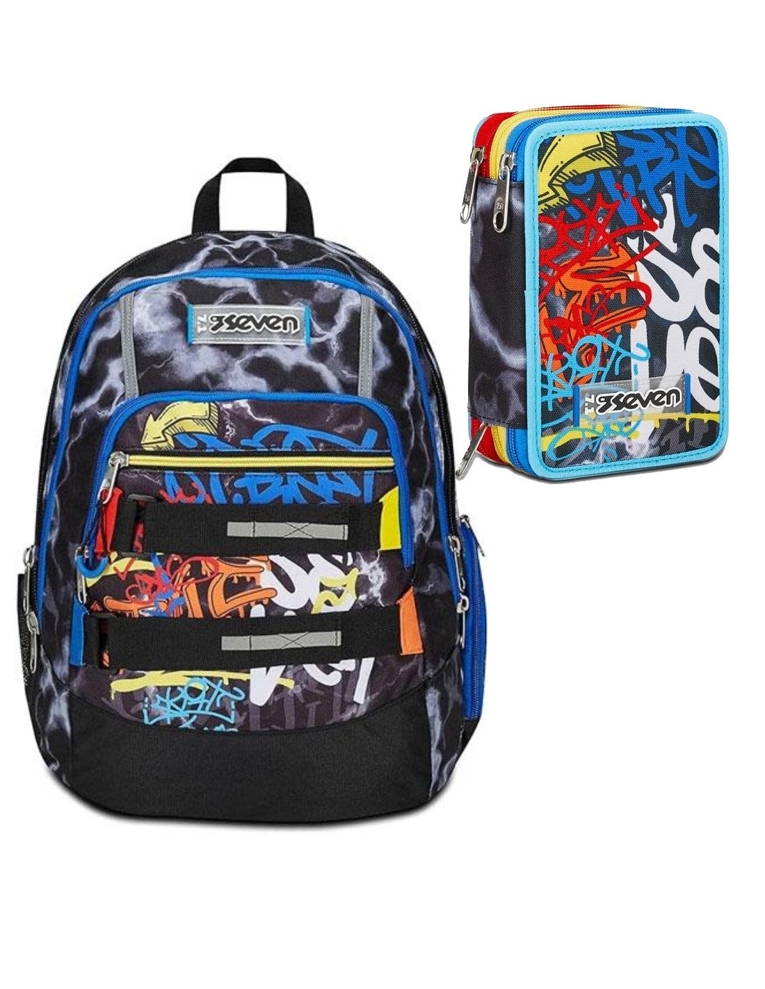 School Pack Zaino Advanced Seven Mark On Boy Più Astuccio Completo 3 Zip