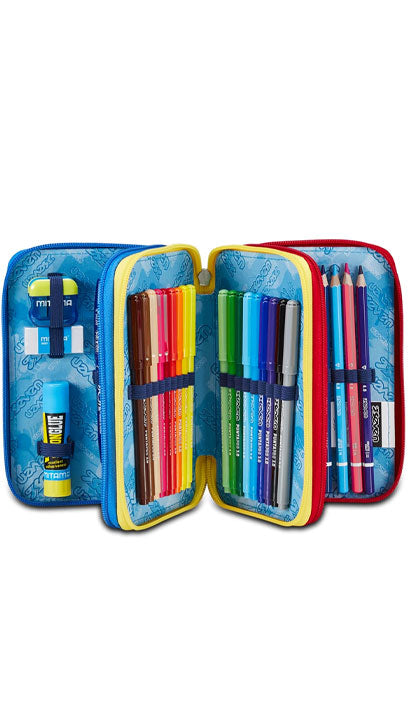 School Pack Zaino Trolley SeveJack -3WD+ Mark On Boy Più Astuccio Completo 3 Zip