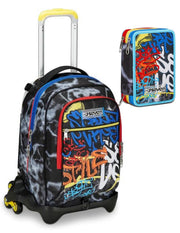 School Pack Zaino Trolley SeveJack -3WD+ Mark On Boy Più Astuccio Completo 3 Zip