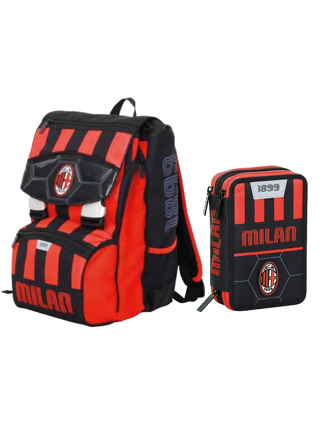 Seven School Pack Zaino Milan Path Of Victory Più Astuccio Completo 3 Zip