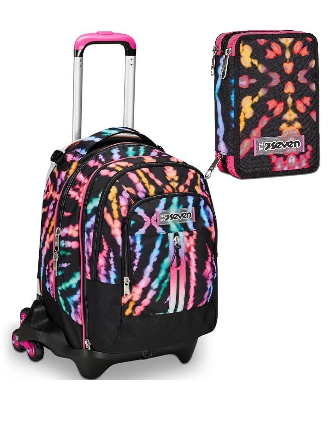 School Pack Zaino Trolley Seven Jack 3WD Più Astuccio Completo 3 Zip