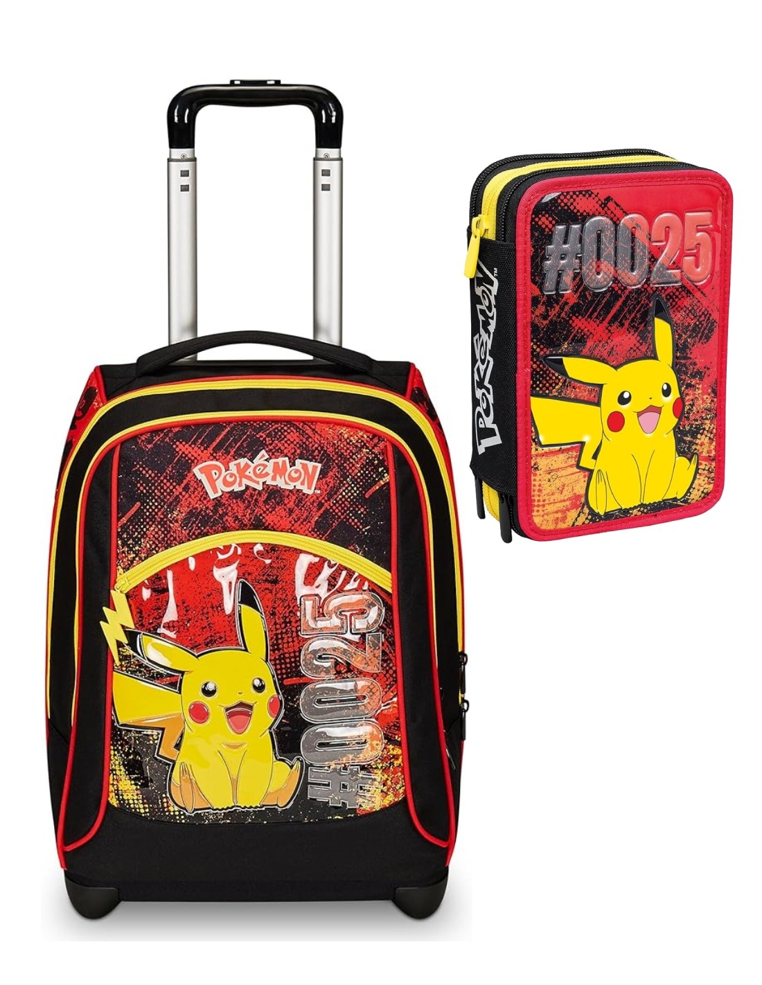 School Pack Zaino Trolley Big Pikachu Pokèmon Più Astuccio Completo 3 Zip