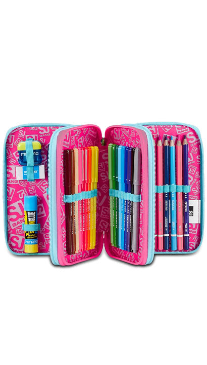 School Pack Zaino Seven Sdoppiabile Big Sj Gang Pinkfur Più Astuccio Completo 3 Zip