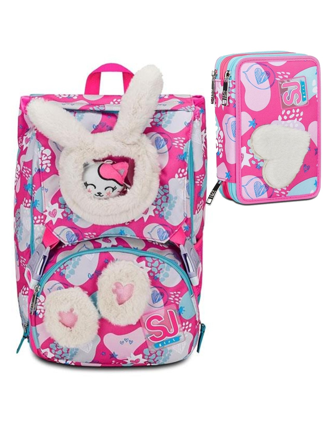 School Pack Zaino Seven Sdoppiabile Big Sj Gang Pinkfur Più Astuccio Completo 3 Zip