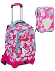 School Pack Zaino Trolley Seven Jack -3WD Sj Gang Pinkfur Più Astuccio Completo 3 Zip