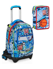 School Pack Zaino Trolley Jack -3WD Sj Gang Realbasket Boy Più Astuccio Completo