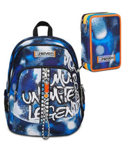 School Pack Zaino Seven Advanced Con USB Plug Integrato Retrocolor Più Astuccio Completo 3 Zip