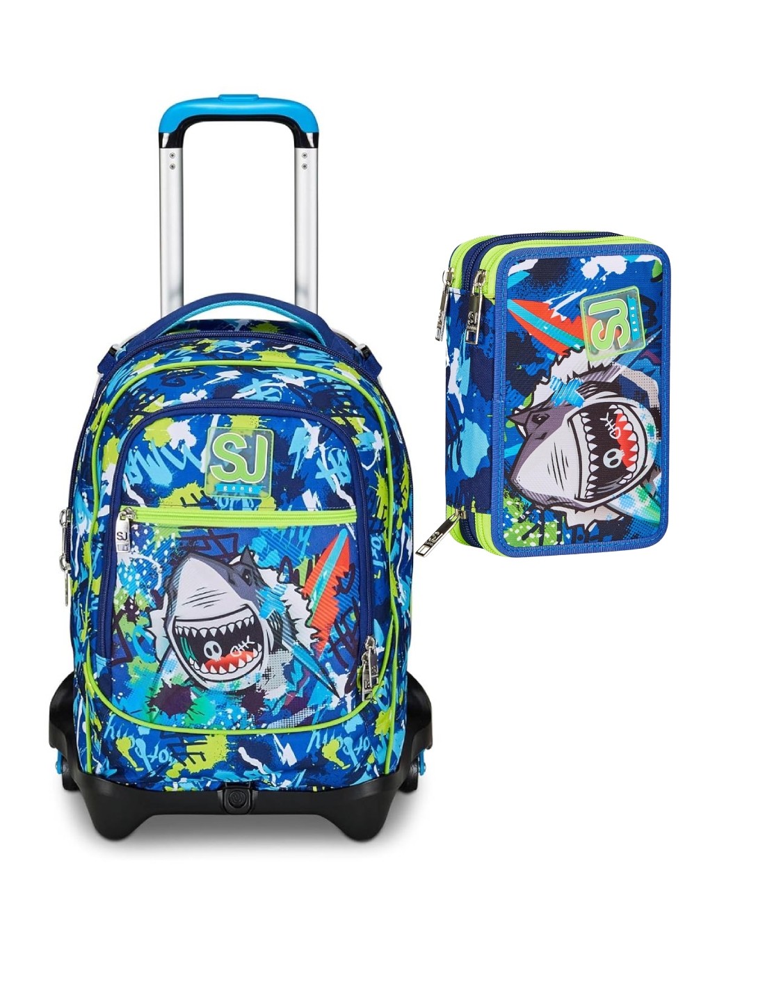 Seven School Pack Zaino Trolley 3WD Sj Gang Più Astuccio Completo 3 Zip