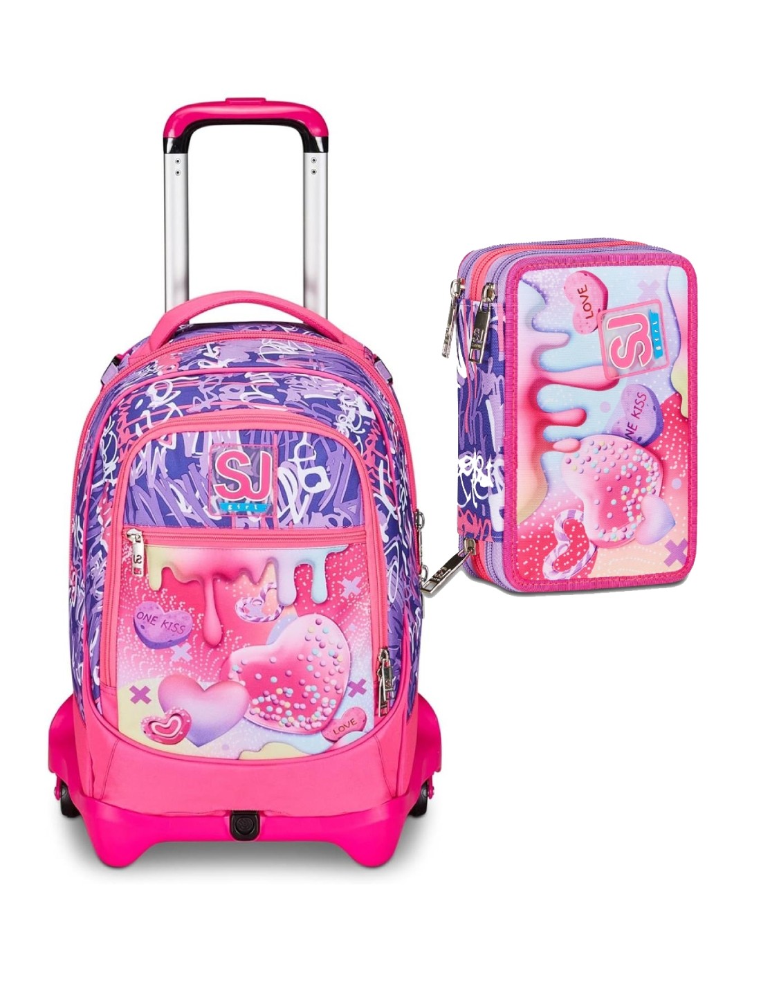 Seven School Pack Zaino Trolley Jack 3WD Sphere Full Girl Più Astuccio Completo 3 Zip