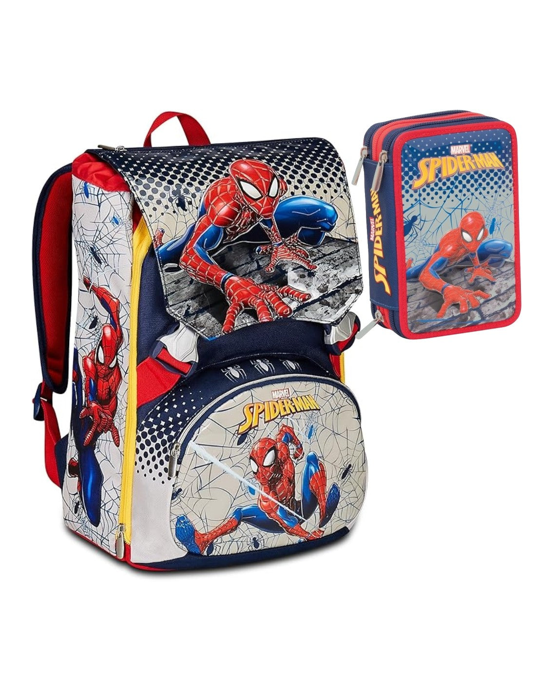 Seven School Pack Zaino Sdoppiabile Big Spider Man Webbed Wonder Più Astuccio Completo 3 Zip