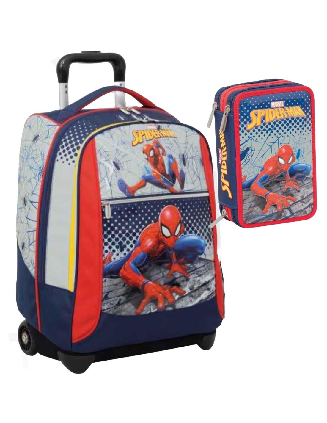 Seven School Pack Zaino Trolley Big Spider Man Webbeb Wonder Più Astuccio Completo 3 Zip
