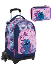 Seven School Pack Zaino Trolley 3WD Lilo E Stitch Più Astuccio Completo 3 Zip