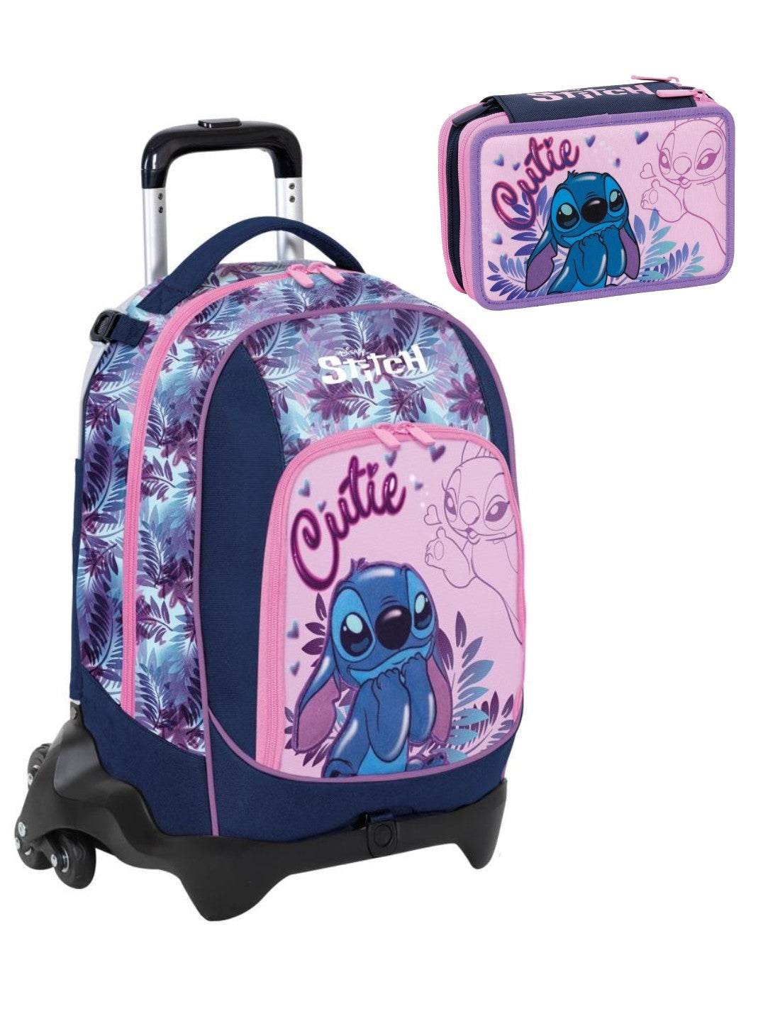 Seven School Pack Zaino Trolley 3WD Lilo E Stitch Più Astuccio Completo 3 Zip