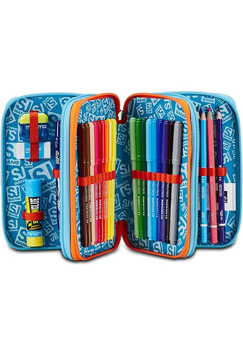 School Pack Zaino Seven Primino Sj Gang Trickyled Boy Più Astuccio Completo 3 Zip