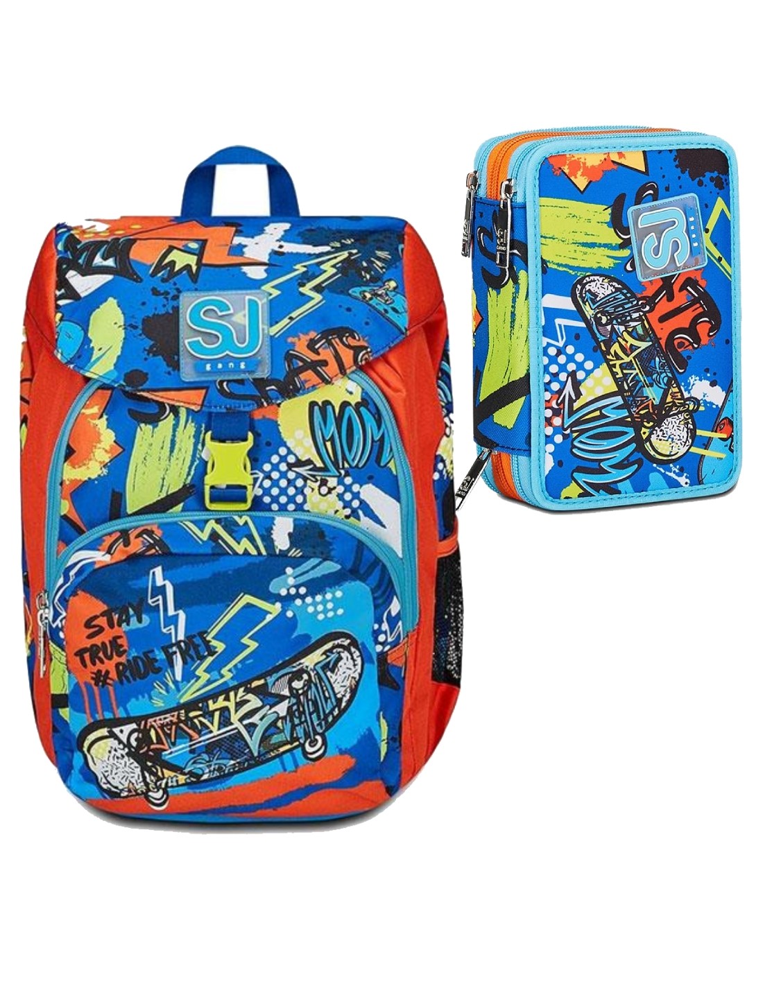 School Pack Zaino Seven Primino Sj Gang Trickyled Boy Più Astuccio Completo 3 Zip